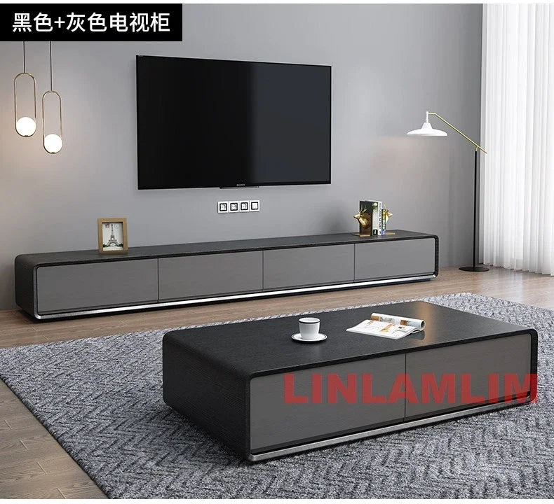 Mesa de Café e Rack para TV com Armários de Armazenamento, Conjunto de Móveis Modernos Brancos para Sala de Estar, Conjunto de Centro de Entretenimento Contemporâneo