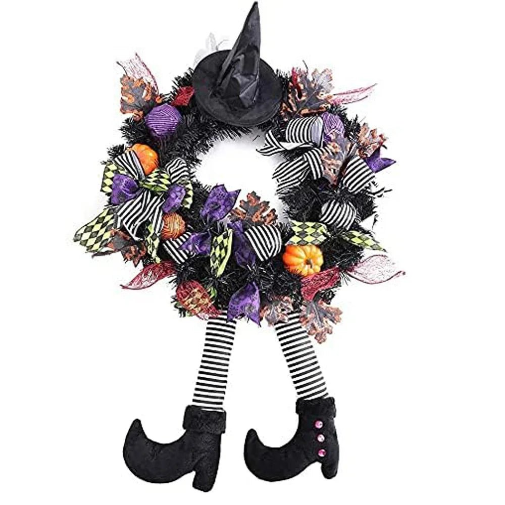 Decorações de grinalda de Halloween para porta, Vintage Witch Leg, Abóbora Maple Leaf, Guirlanda para decoração do partido, ao ar livre