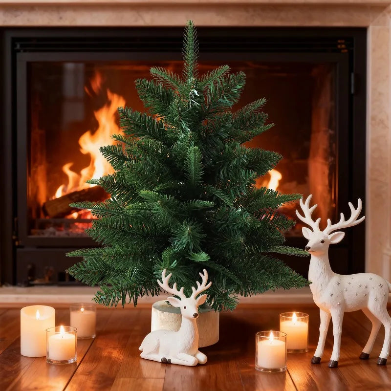 Árvore de Natal Artificial Mini de 45/60cm, Suprimentos de Decoração com Folhas e Galhos Densos, Árvore de Natal para Mesa, Presente