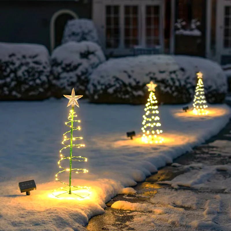 Natal luz solar led luminosa árvore de natal ornamento ao ar livre à prova dwaterproof água lâmpada decorativa corda festival decorações do jardim