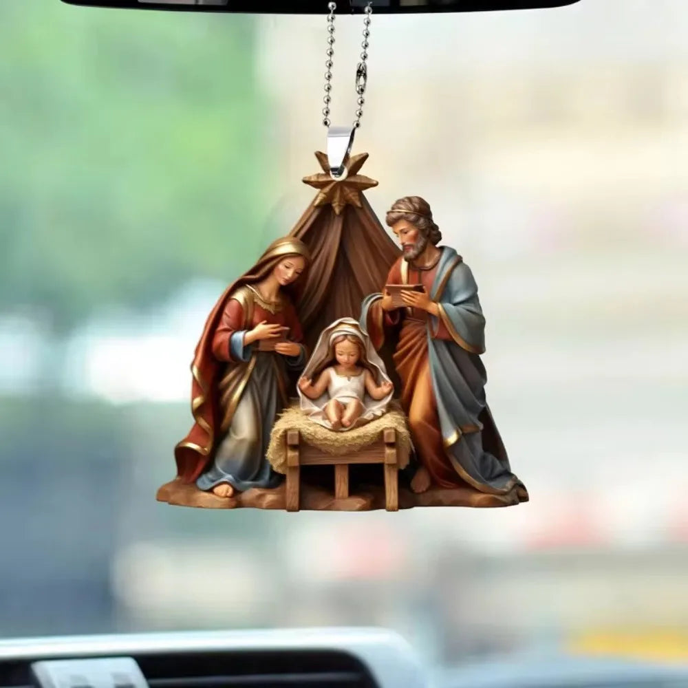 Presépio 2d acrílico presépio pingente multi cena dupla face 2d natal pendurado pingente presente criativo