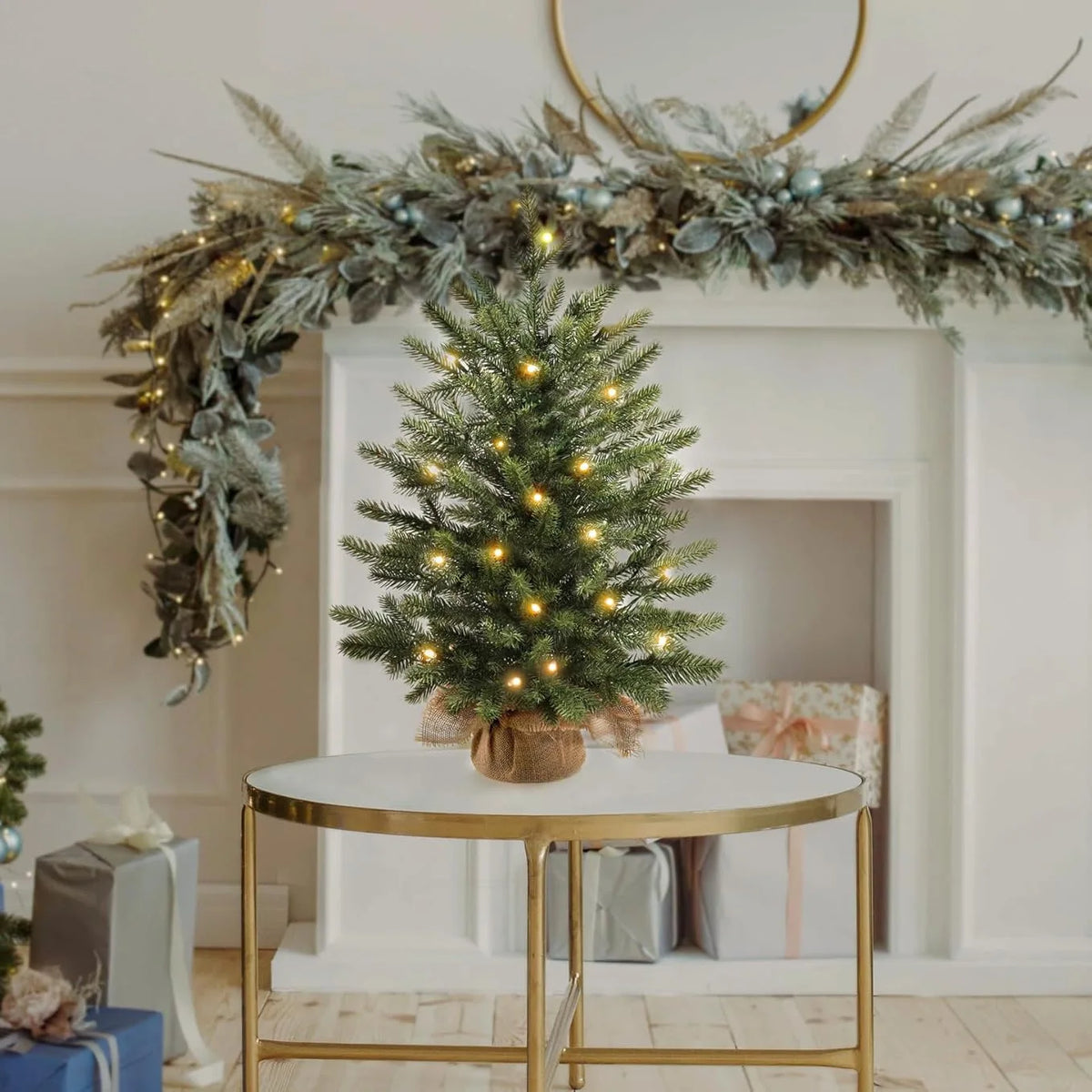 Decoração de árvore de natal 2025 decoração de casa decoração de ano novo pinho de natal embutido led mesa artificial pequena árvore de natal