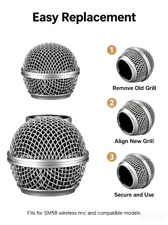 Microphone Grill Ball Mic Grille Cover Head Replacement