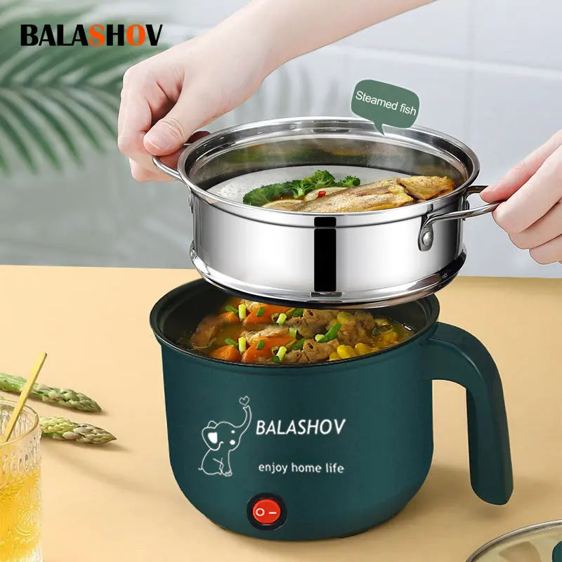 Mini panela multi antiaderente de 1,8l, máquina de cozinhar de camada única/dupla, panela elétrica multifuncional com fogão a vapor para casa