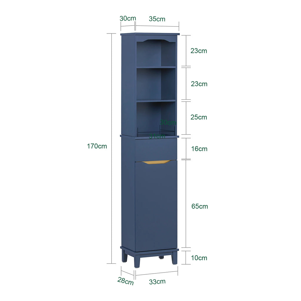 SoBuy BZR112 Guarda-roupa alto para banheiro, guarda-roupa estreito para banheiro, prateleira para banheiro, móveis para banheiro BHT aprox. 35x170x30