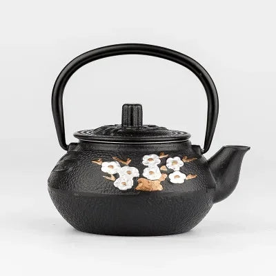 300ml 600ml 800ml bule de chá de ferro japonês ameixa e bambu pintado chaleira de ferro fundido conjunto de água fervente com filtro pote