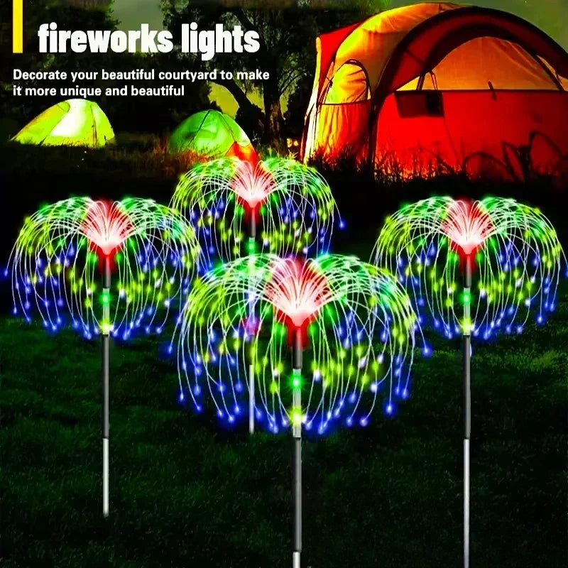 Luzes de Fogos de Artifício LED Solares para Decoração de Jardim, Luzes de Fada à Prova d'Água, Lâmpada de Dente-de-Leão para Decoração de Jardim e Paisagismo