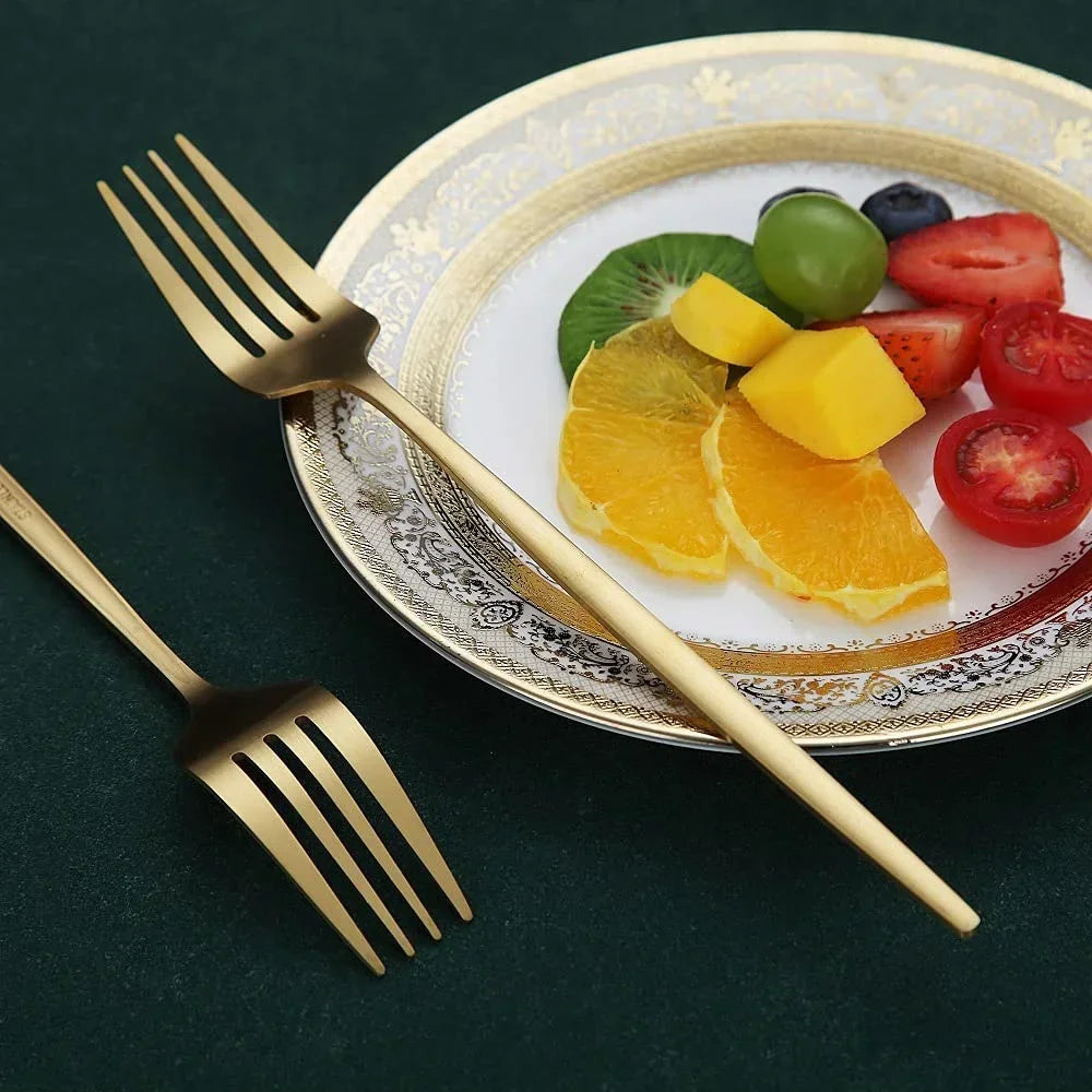 6 pçs silvere/dourado talheres 8.2 Polegada aço inoxidável jantar garfo acampamento conjunto de louça utensílios de mesa comer
