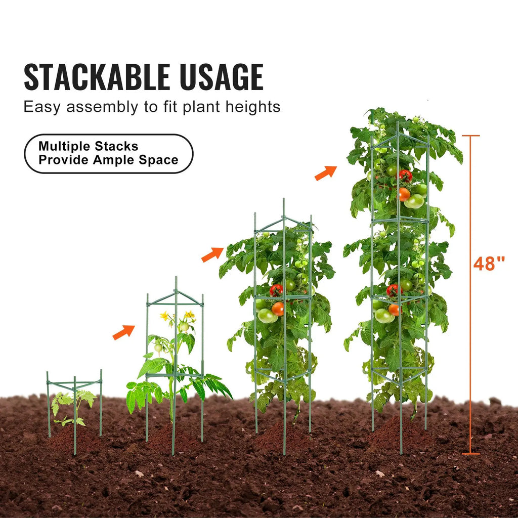 48-Inch Tall 6-Pack Tomato Cages for Garden Stackable Plant Support Trellis Garden Tools Accessories for Raised Beds