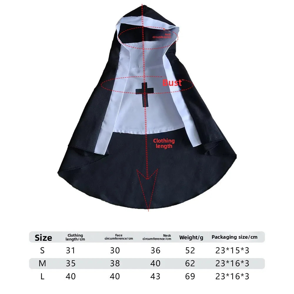 Fantasia Engraçada de Freira para Pets com Cruz para Gatos e Cães, Roupa de Halloween para Cães Pequenos a Médios