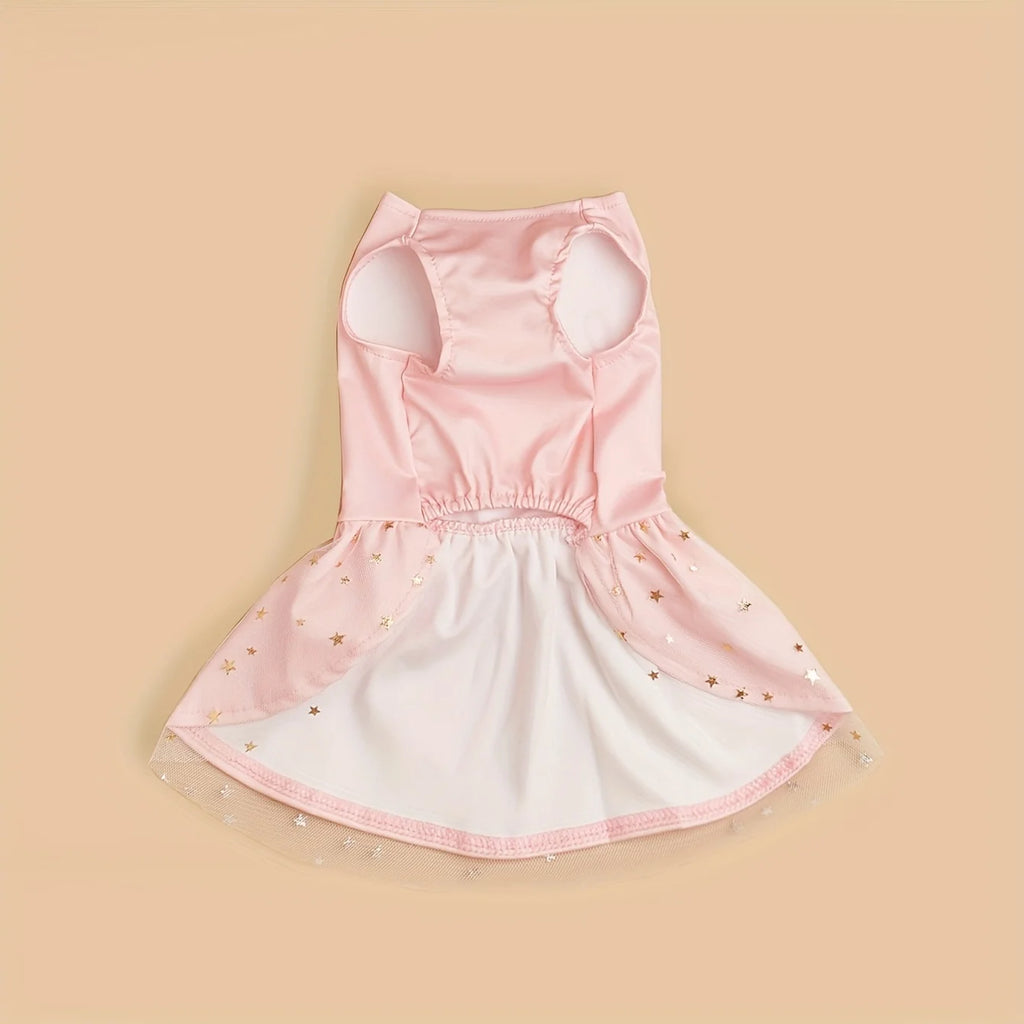 Vestido para cachorro e menina, roupas para animais de estimação, cachorrinho, laço rosa, tule, lantejoulas, roupas para cachorro
