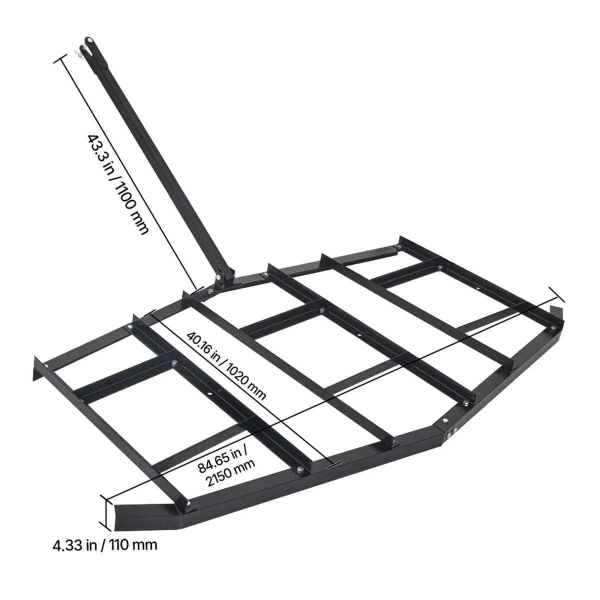 "Garden Tools Accessories 84" Width Tow Behind Q235 Steel Drag Harrow with Adjustable Bars & Pin Hitch Supports 50"