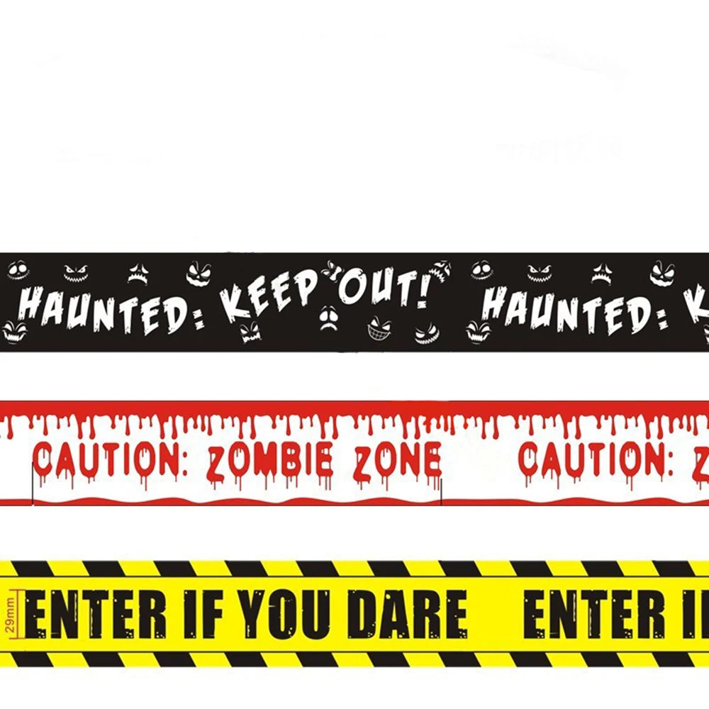 Halloween Party Decoração Warning Tape, fita cuidado assustador, Roll Hazard, interior, ao ar livre, assustador, DIY Prop Decorações