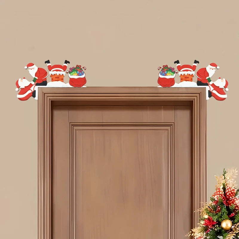Decoração de moldura de porta de natal decoração de feliz natal para casa 2025 pingente enfeites de madeira de natal navidad natal presente de ano novo