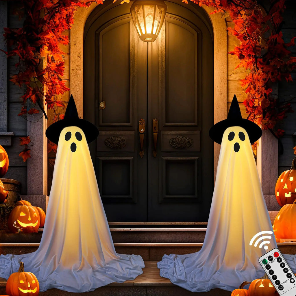 Decoração de Fantasma de Halloween em Pé com Chapéu de Bruxa, Fantasma Assustador para Jardim, Casa, Festa Interna, Casa Assombrada, Suprimentos de Decoração