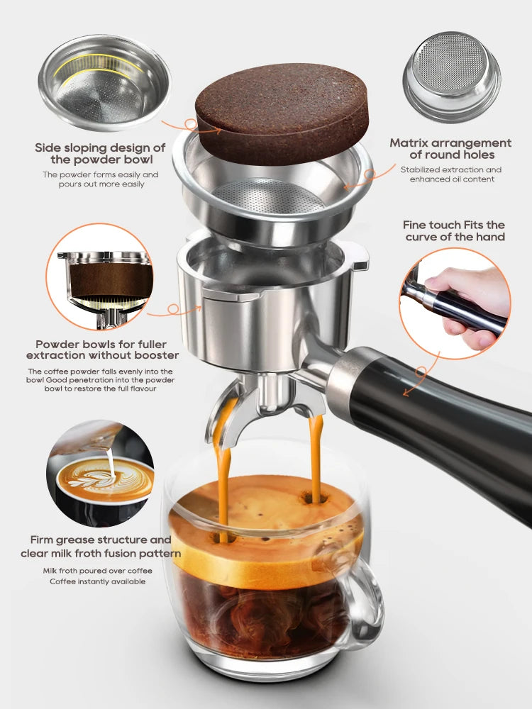 Hibrew 20bar semiautomática máquina de café expresso temperatura ajustável 58mm portátil frio/quente cafeteira metal caseh10a