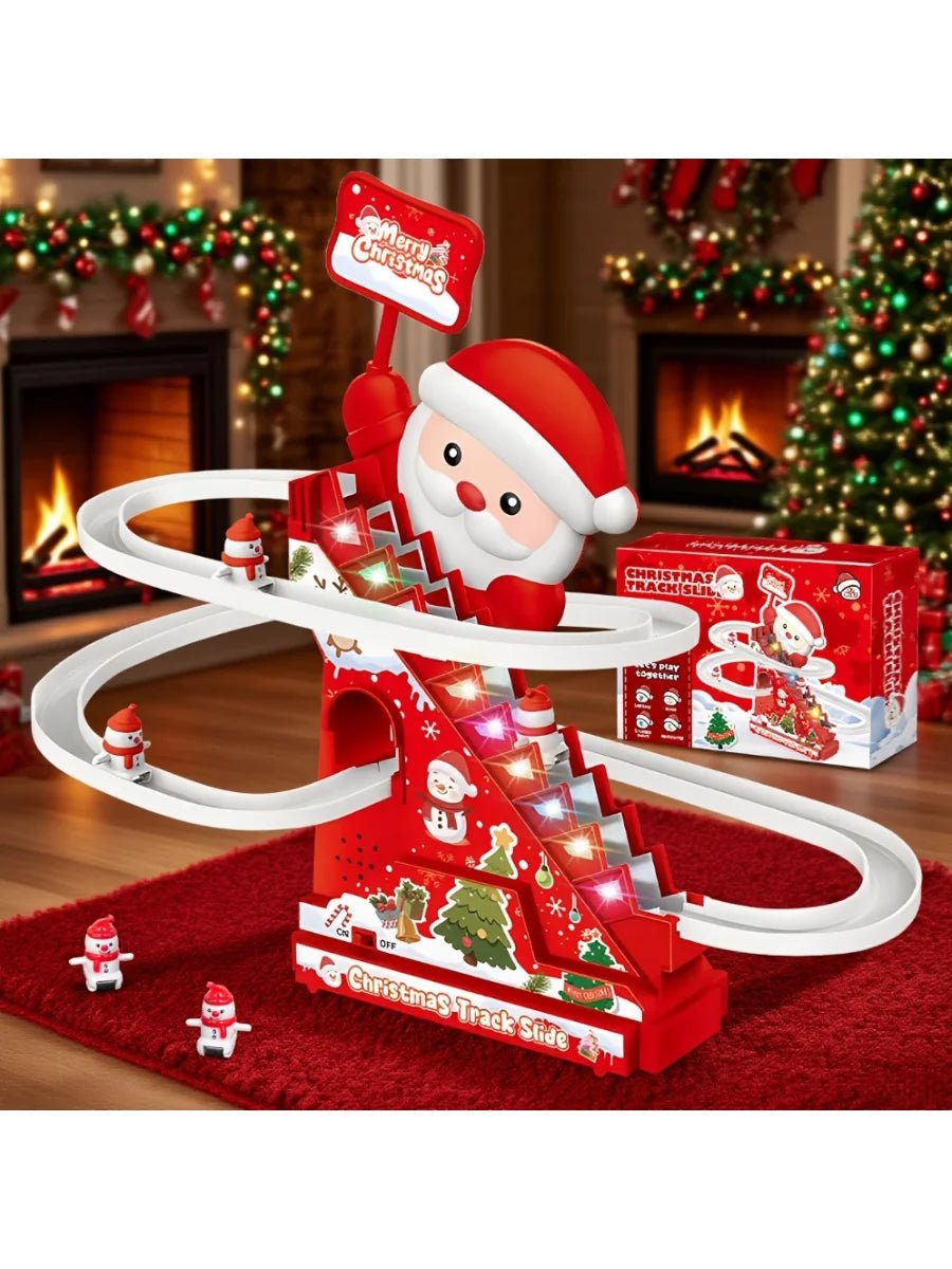 Escadas, escorregadores, brinquedos de Papai Noel, decorações de Natal, o melhor presente para crianças durante o Natal