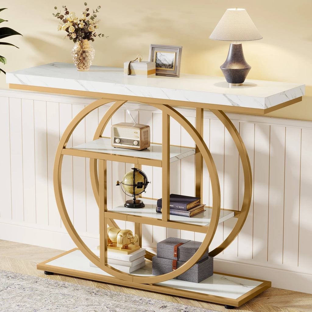 Industrial Entryway Console Mesa para Sala de Estar, Foyer Corredor Mesa para Entrada, 4-Tier Mesa, 41,3"