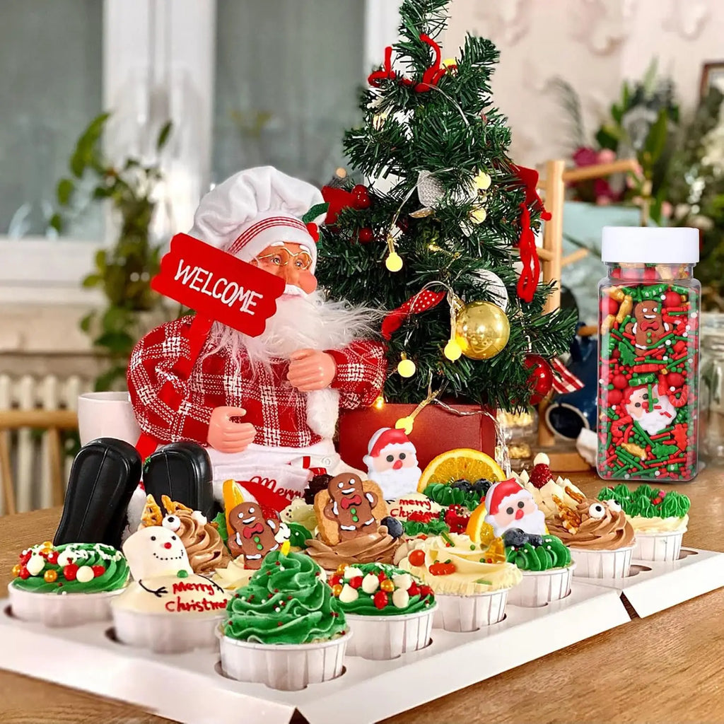 Natal Sprinkles Mix para Cookie Baking Decor, árvore de Natal, Papai Noel, Jimmies, vermelho e verde Polvilhe