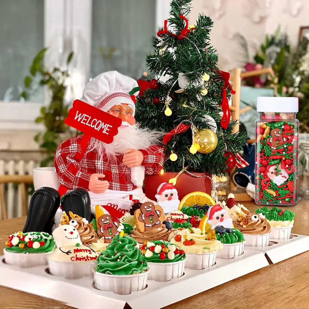 Natal Sprinkles Mix para Cookie Baking Decor, árvore de Natal, Papai Noel, Jimmies, vermelho e verde Polvilhe