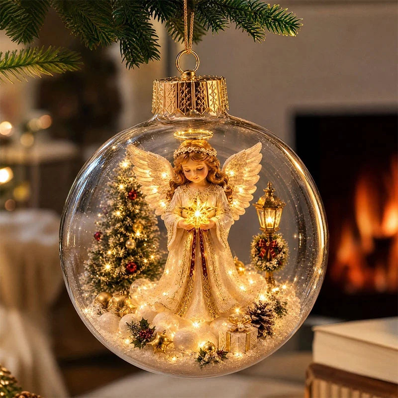 Bola de Diorama de Natal Transparente, Enfeite Luminoso, Cenário Festivo, Enfeite para Pendurar na Árvore de Natal, Decoração de Inverno para Festas e Casa, Enfeite para Janela, Natal