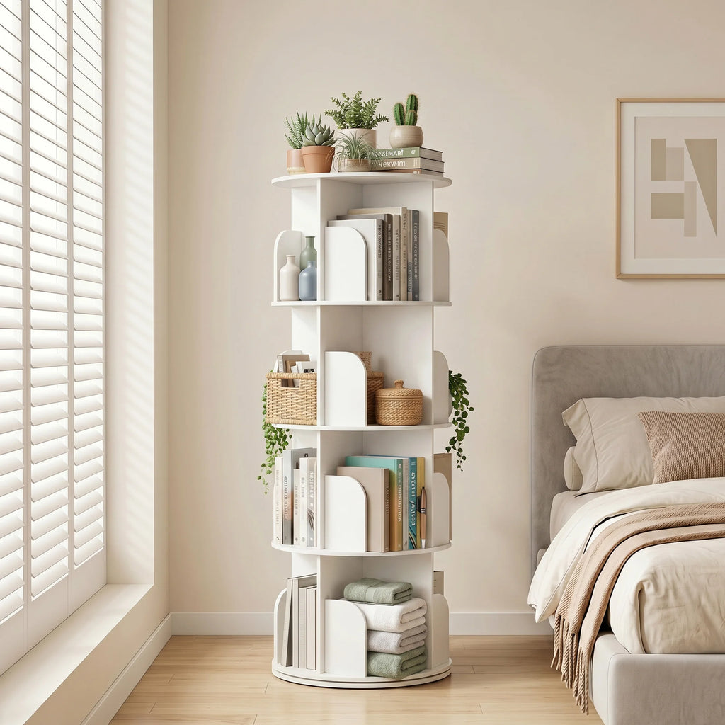 Estante de Armazenamento Rotativa JHK de 3-4 Camadas 360 °   Estante Giratória para Livros, Prateleira Vertical Independente para Quarto e Sala de Estar