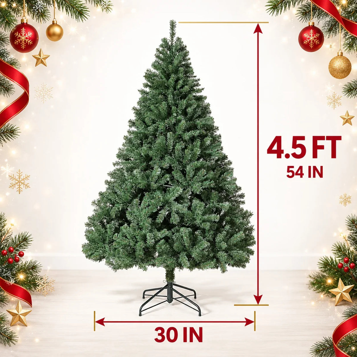 Árvore de Natal com galhos em forma de cedro, 1,8 metros ou 2,3 metros de altura, galhos em PVC, base estável