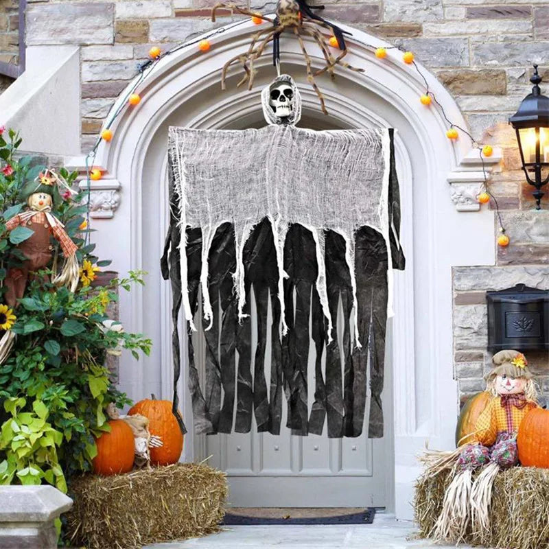 Decoração de Halloween: Fantasma Esqueleto Pendurado, Ornamento de Fantasma de Gaze Assustador para Casa Assombrada e Festa no Quintal