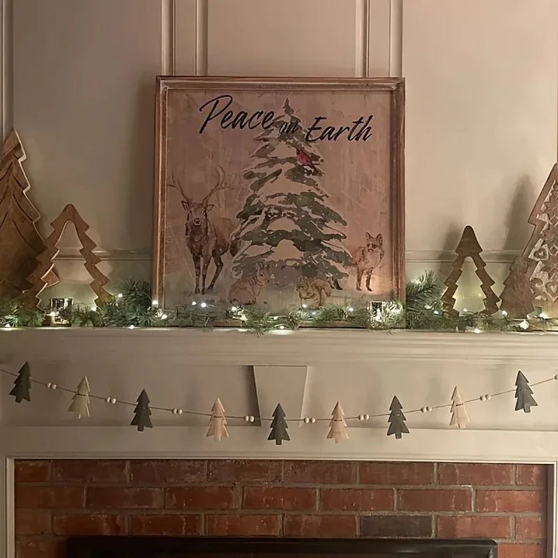 Guirlanda de Madeira de Natal com Árvores e Contas para Decoração de Lareira em Férias de Inverno - Kasa & Pet