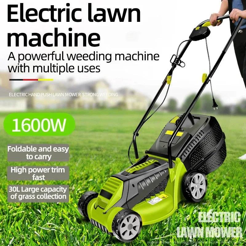 Cortador de grama elétrico poderoso de 1600W, máquina de capina, máquina de capina doméstica elétrica de pressão manual, ferramenta de corte de grama para cortador de grama