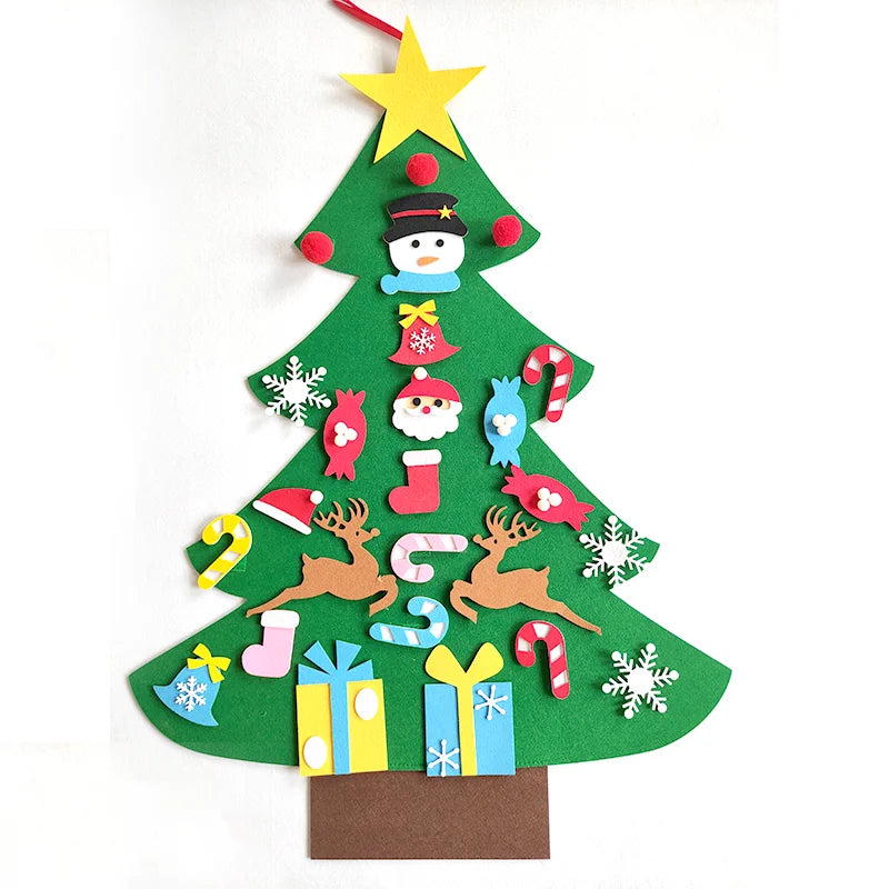 DIY sentiu árvore de natal com ornamento suspenso, luzes LED, presentes para crianças, decoração de ano novo, suprimentos de natal, 2024