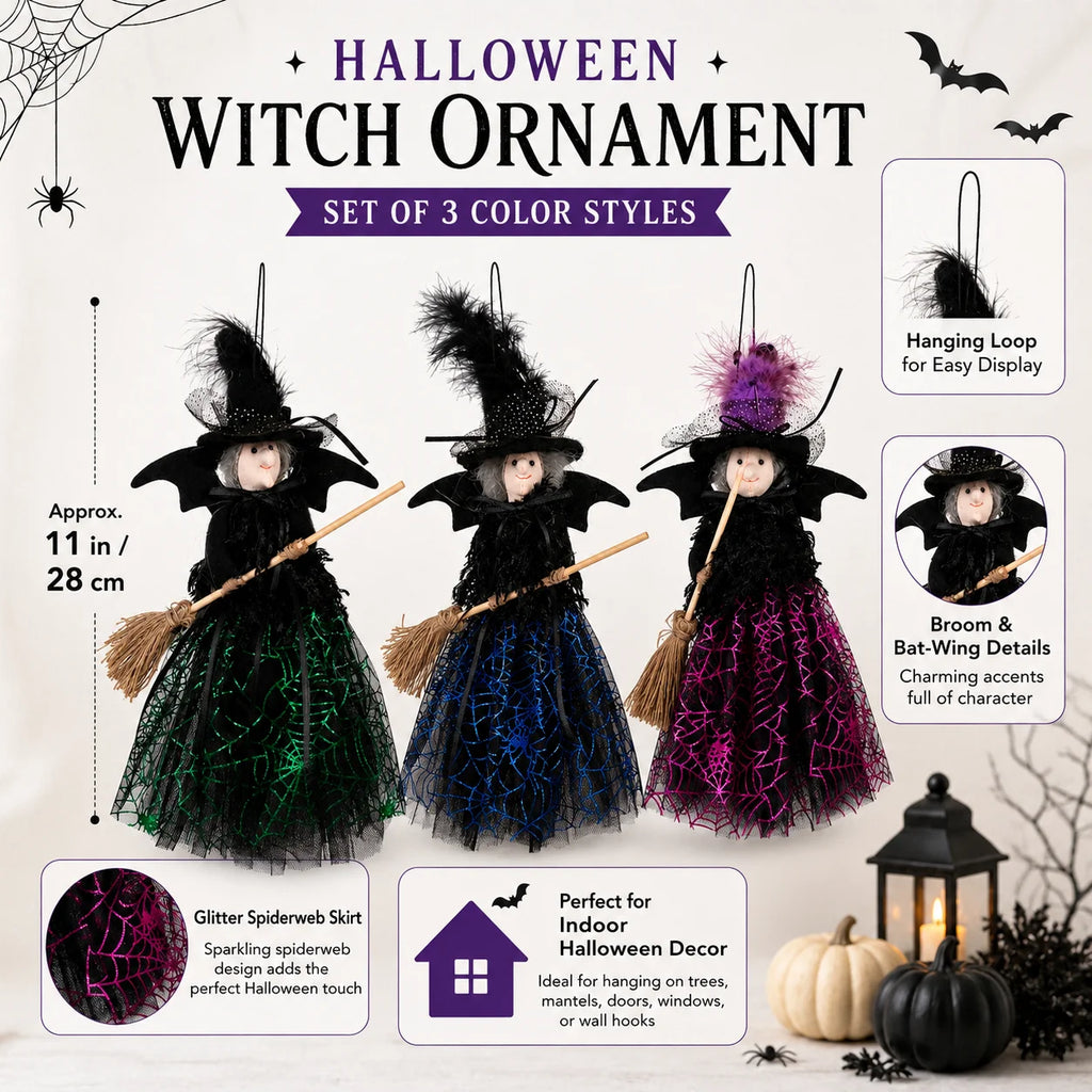 Enfeites de Bruxa de Halloween para Pendurar com Vassoura, Perfeitos para Festa de Halloween e Decoração de Casa Assombrada, Decoração Festiva para o Lar