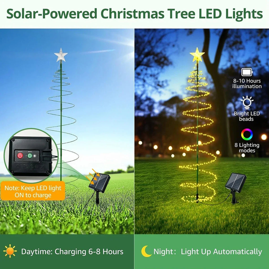 Luz solar para exterior, luminária de árvore de Natal, guirlanda de fadas LED em forma de estrela, RGB, com efeito de luz intermitente, à prova d'água, para jardim, pátio, relvado, quintal, decoração de festas.