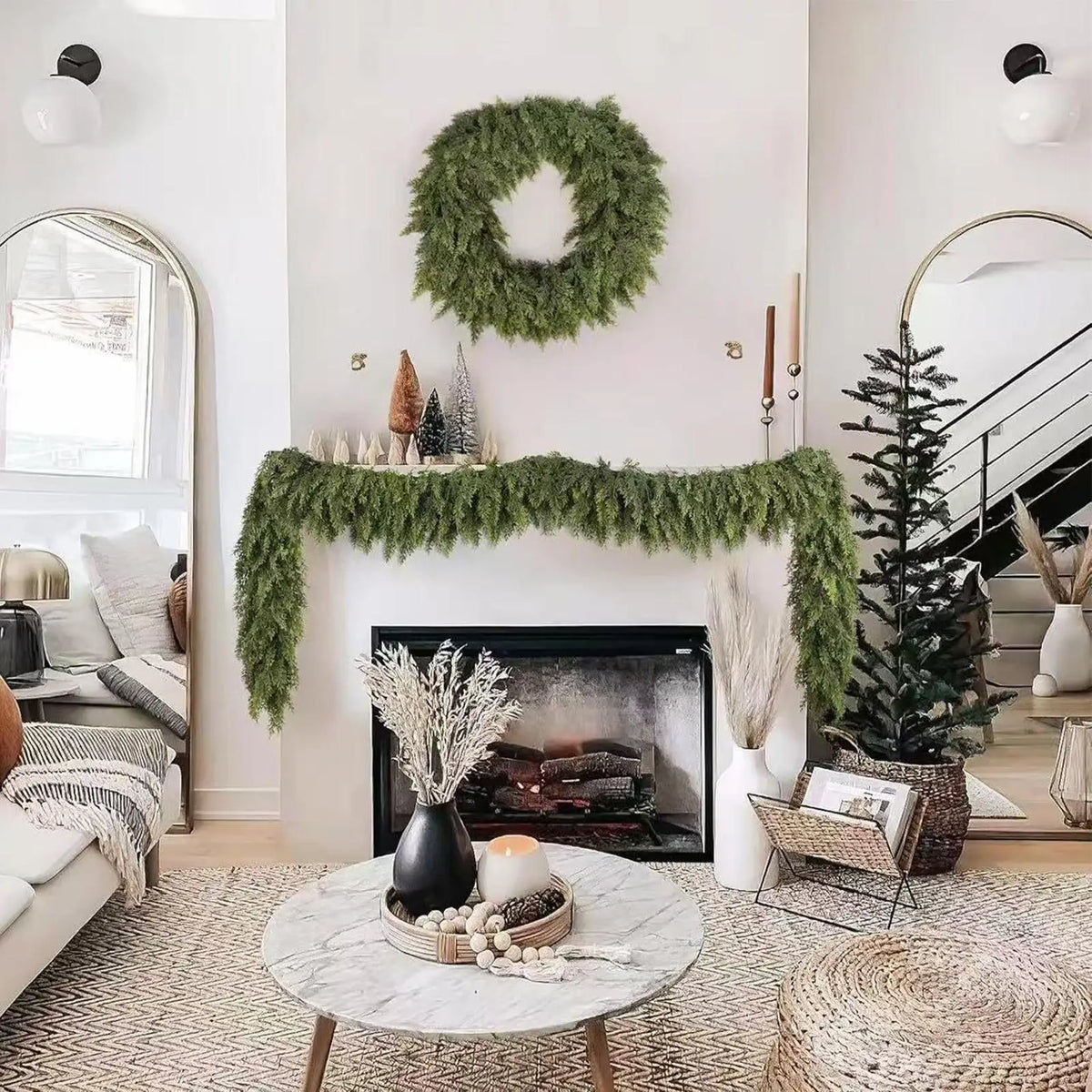 Decorações de árvore de natal feriado falso guirlanda cedro rattan grinalda artificial pinho guirlanda casamento casa lareira porta decoração