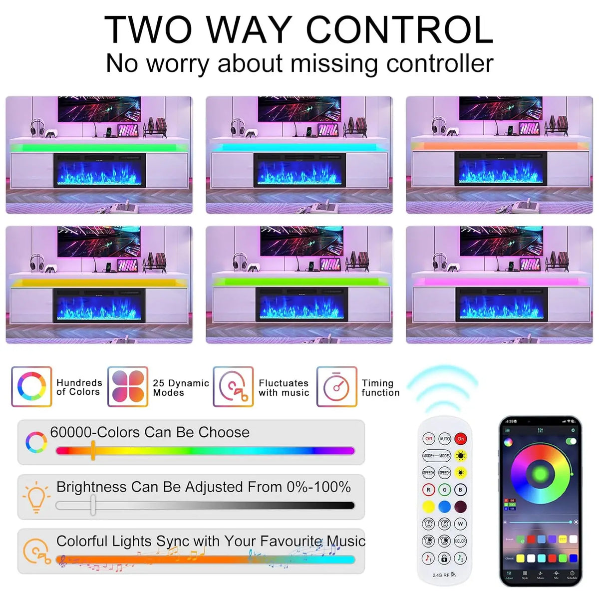Suporte de TV Flutuante de 70 polegadas com Lareira de 36 polegadas para TVs de até 80 polegadas, Centro de Entretenimento com Lareira LED de Alto Brilho, Personalizável