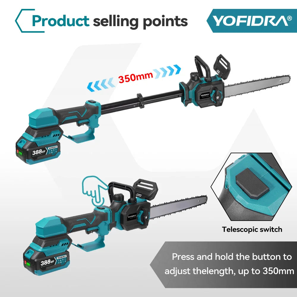 Yofidar 12 Polegada pólo telescópico sem escova motosserra elétrica jardim carpintaria poda serra para makita 18-21v bateria pino