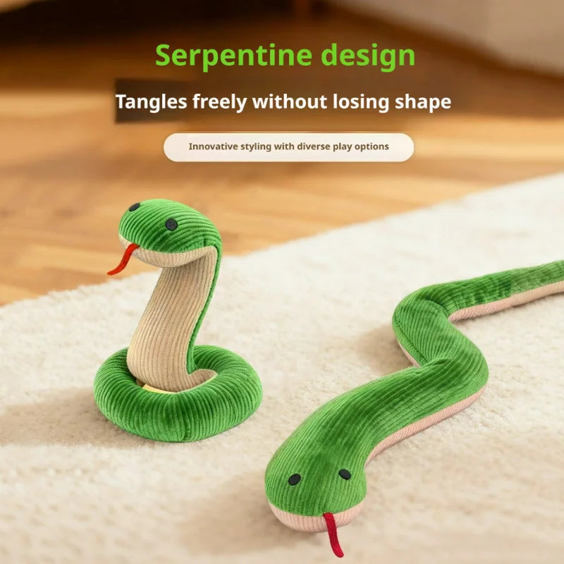 Brinquedo interativo em forma de cobra para animais de estimação, brinquedo sonoro de pelúcia resistente a mordidas, limpeza dos dentes para gatinhos, filhotes, animais de estimação pequenos