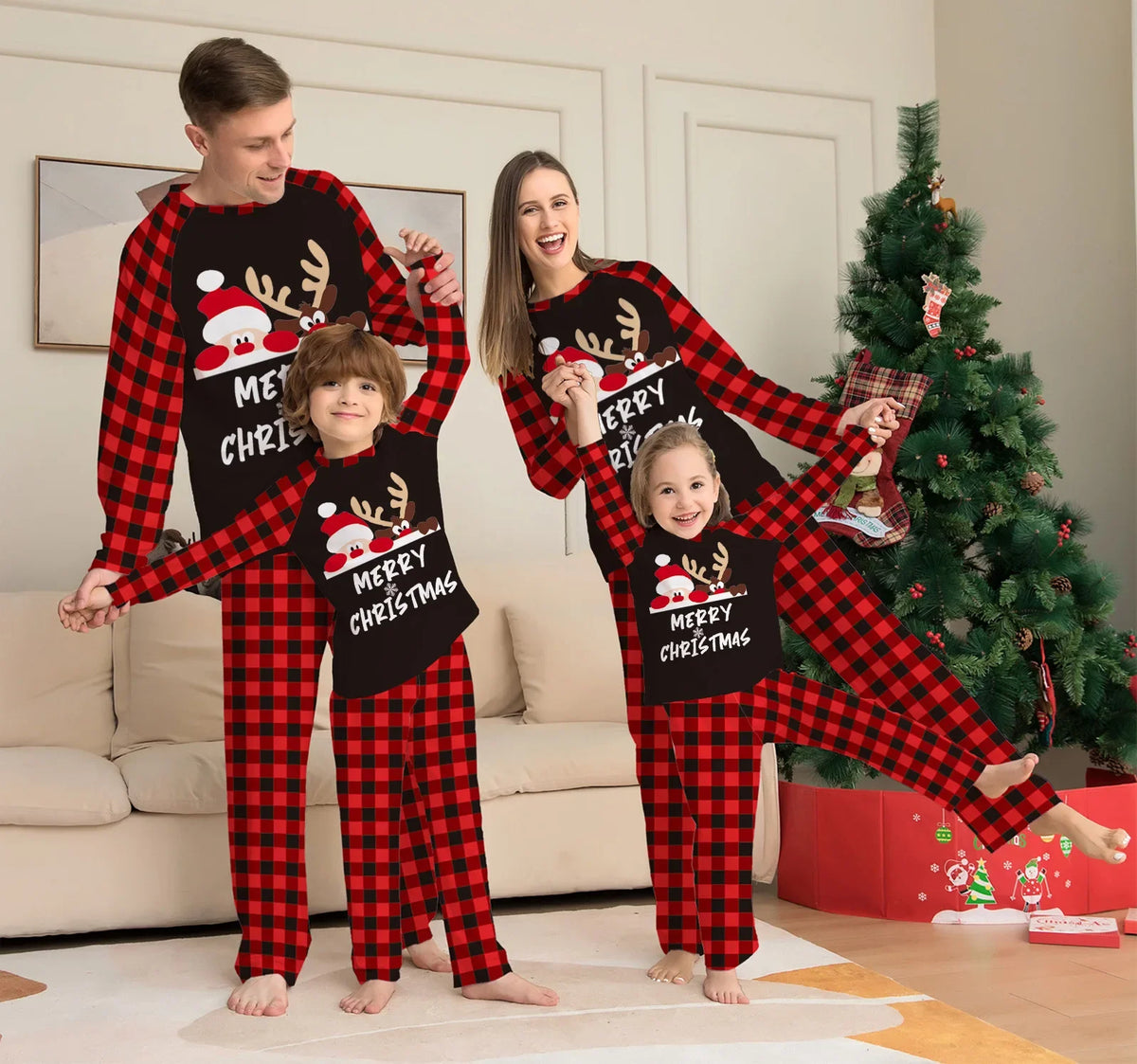 Pijamas de natal família olhar roupas papai noel impressão roupa interior feminina combinando conjunto casual solto sono roupas masculinas