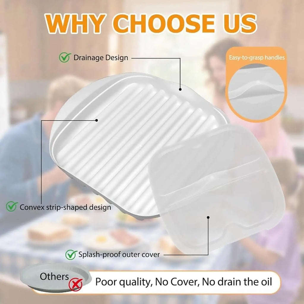 Assadeira para bacon no micro-ondas com tampa, panela para cozinhar bacon no micro-ondas, assadeira para micro-ondas, utensílio de cozinha, adequada para bacon, pizza, assados.