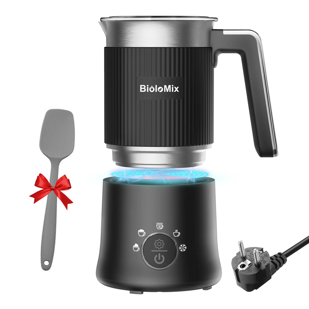 Batedor de leite e vaporizador removível BioloMix, fabricante automático de espuma quente/frio e chocolate quente 5 em 1, seguro para máquina de lavar louça