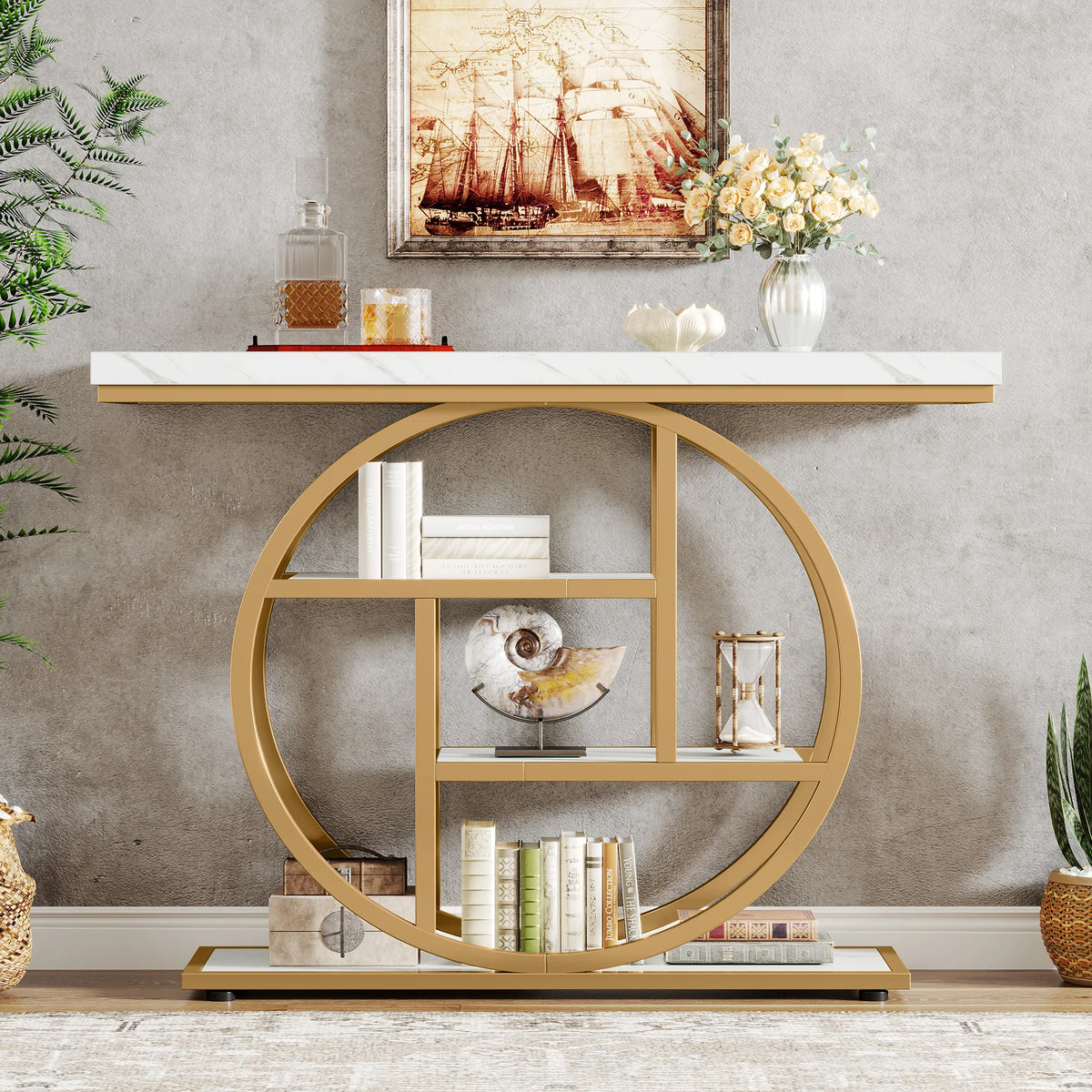 Industrial Entryway Console Mesa para Sala de Estar, Foyer Corredor Mesa para Entrada, 4-Tier Mesa, 41,3"