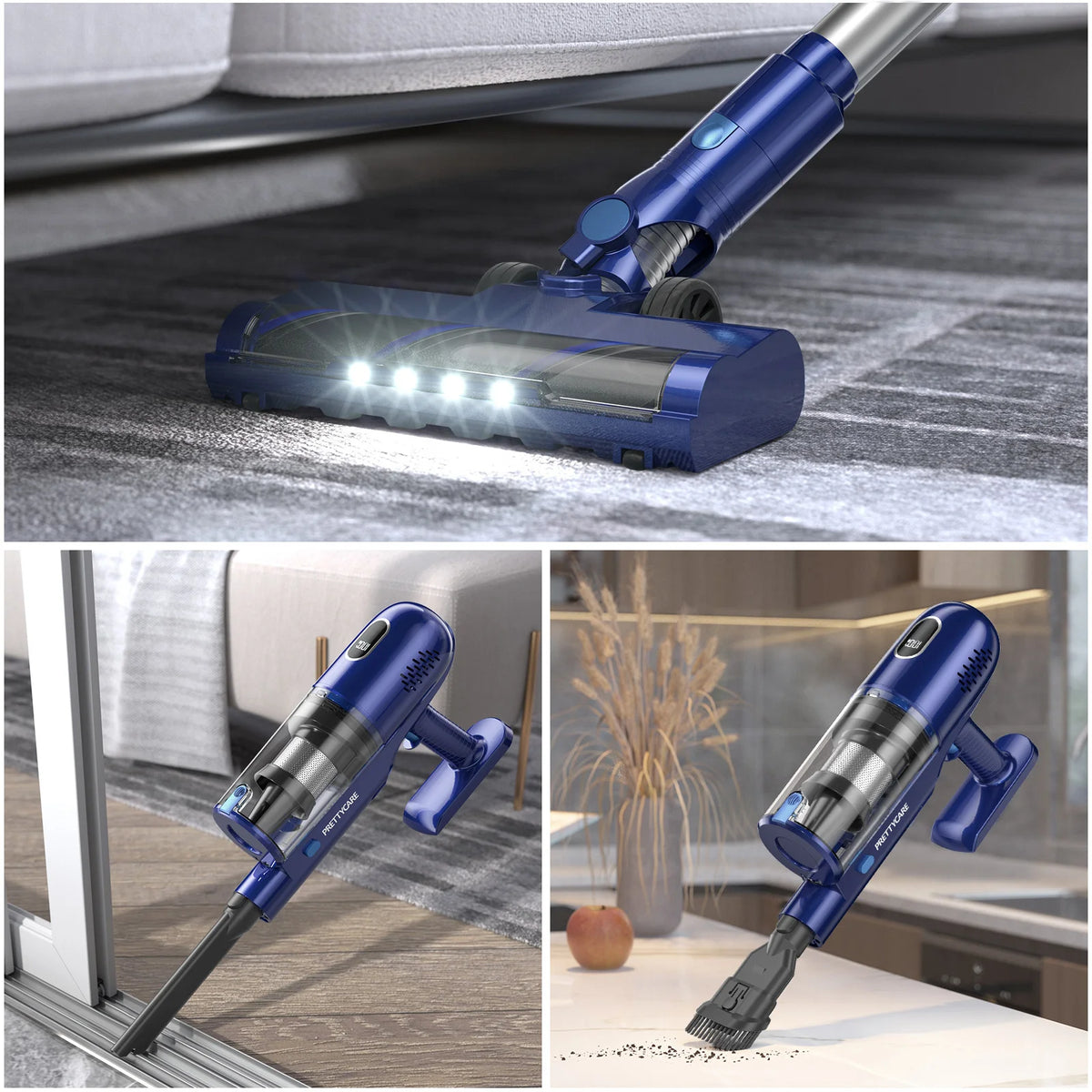 Aspirador de pó sem fio PrettyCare P1 45 minutos 28Kpa Aspirador de pó potente com motor sem escova LED Touch Display