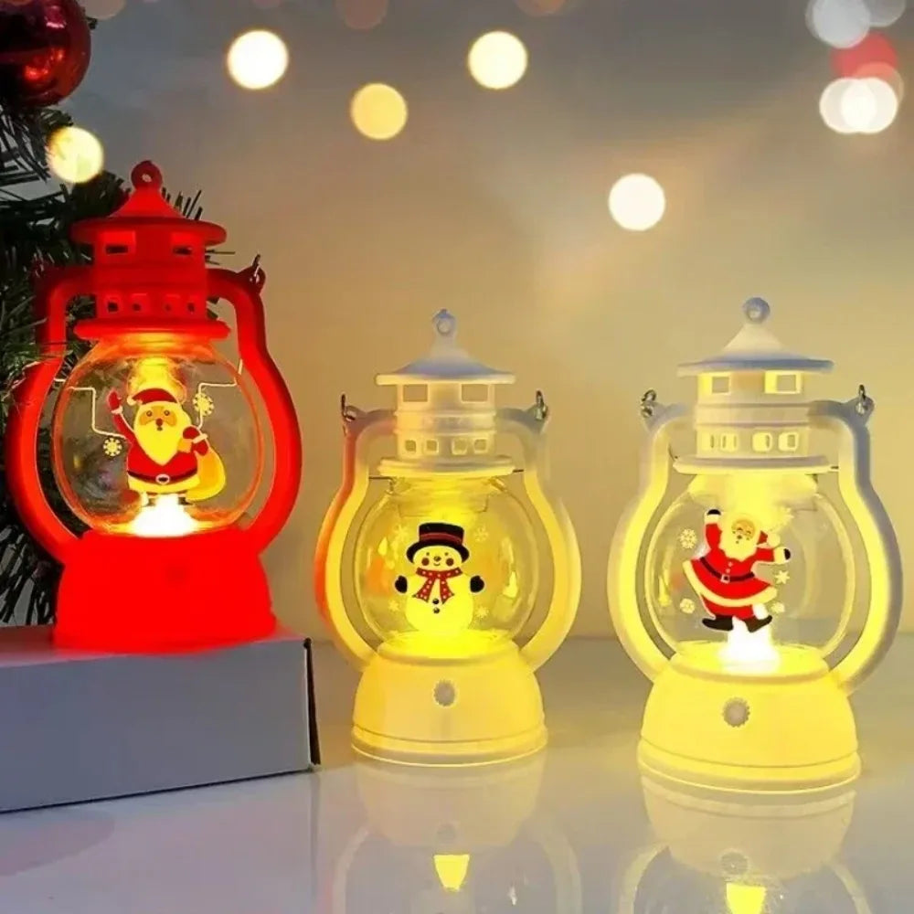 Lanterna de Natal com Luzes LED, Decoração Portátil do Papai Noel, Lâmpada a Óleo, Ornamentos de Mesa, Luz de Cavalo Brilhante, Presentes de Natal