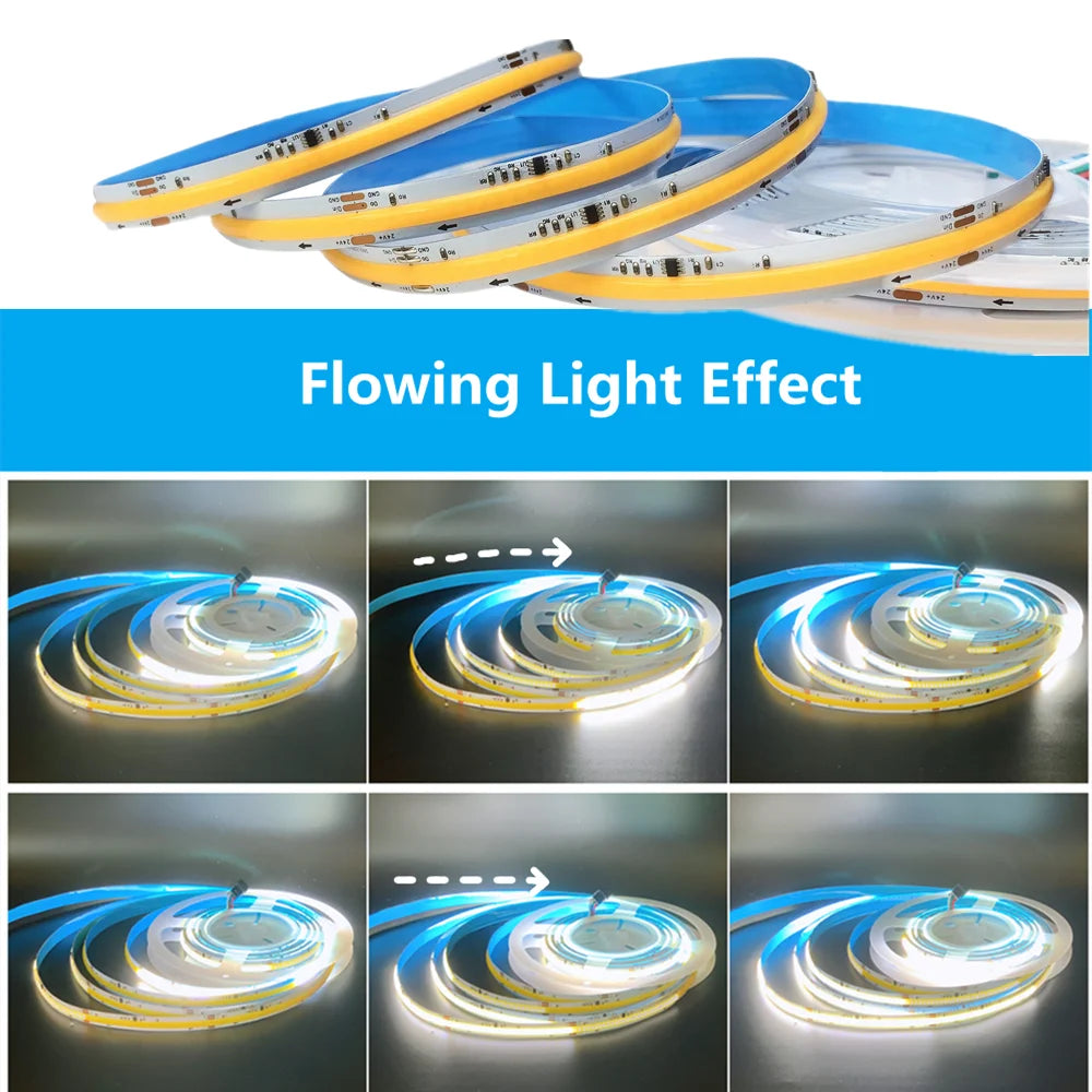 Cob ic cavalo corrida led luz de tira dc24v ws2811 água corrente fluindo fita lâmpada controle sem fio 5m 10m 20m iluminação linear cob