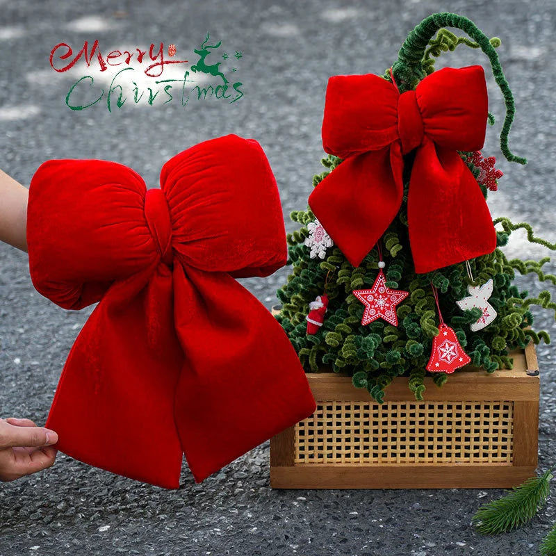 Decoração de laços de Natal, enfeites para árvores de Natal, laços de veludo vermelhos, enfeites pendentes para decoração de casa e festas de fim de ano.