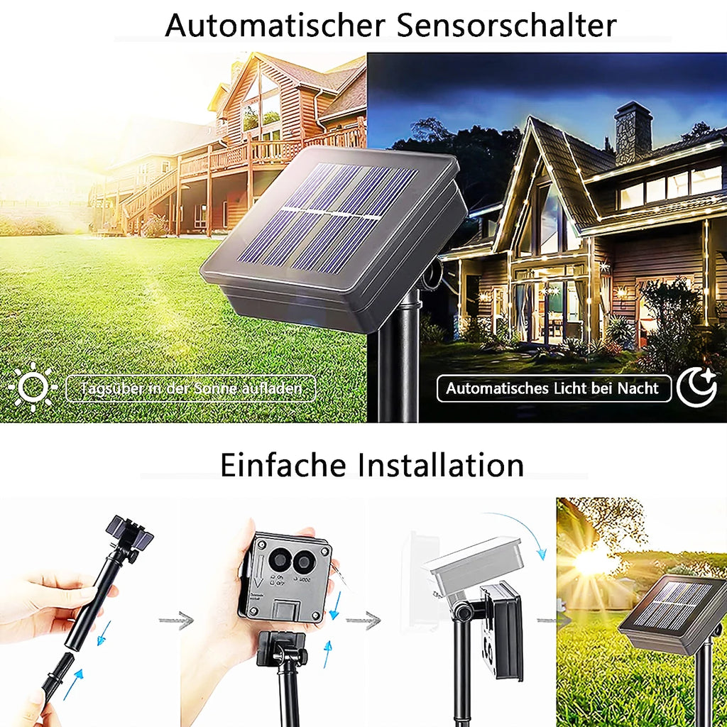 Luzes de Cordão Solar 200 LED à Prova d'Água para Exterior, Luzes de Fada Alimentadas por Energia Solar com 8 Modos para Decoração de Natal em Jardim, Quintal e Árvore