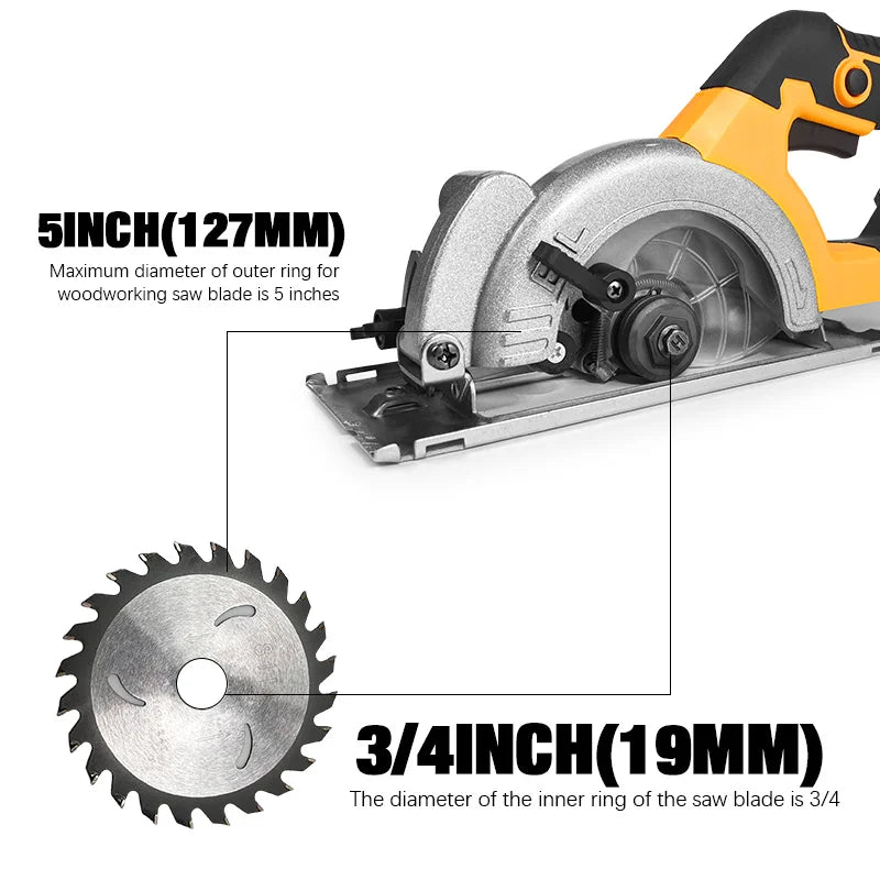 Serra circular elétrica sem escova Electric Goddess 5 polegadas ﻿ Para bateria Dewalt 20V ﻿ Ferramenta elétrica de serra portátil sem fio para carpintaria de 1000 W ﻿