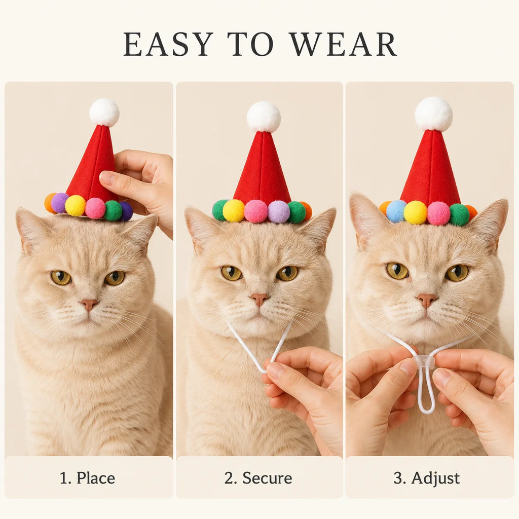 Chapéu de Aniversário para Animais de Estimação, para Gatos e Cães Pequenos, Boné de Feltro Ajustável em Forma de Cone, Fantasia Colorida com Pom Pom, Acessório para Fotos e Celebrações