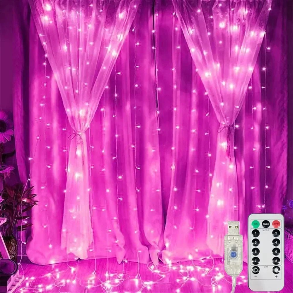 Ano novo 2026 lâmpada luzes de natal led fada string cortina luzes 8 modo remoto usb festão decoração natal para casa férias - Kasa & Pet