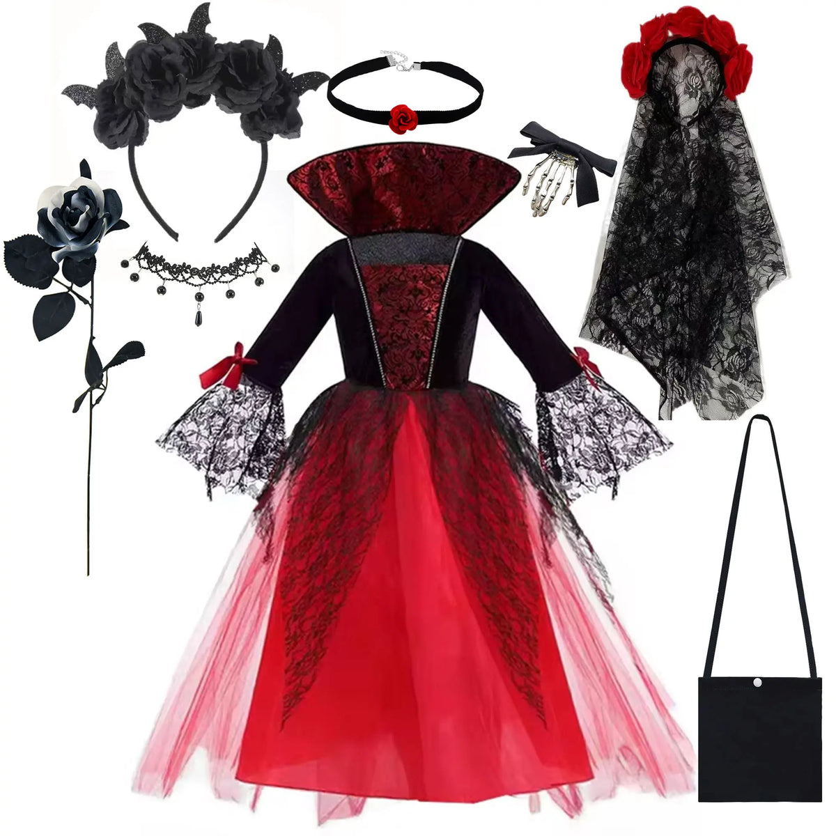 Fantasia de Vampiro para Meninas 2026: Vestido Gótico Escarlate de Noiva Fantasma para Crianças – Perfeito para Halloween, Aniversários e Carnaval